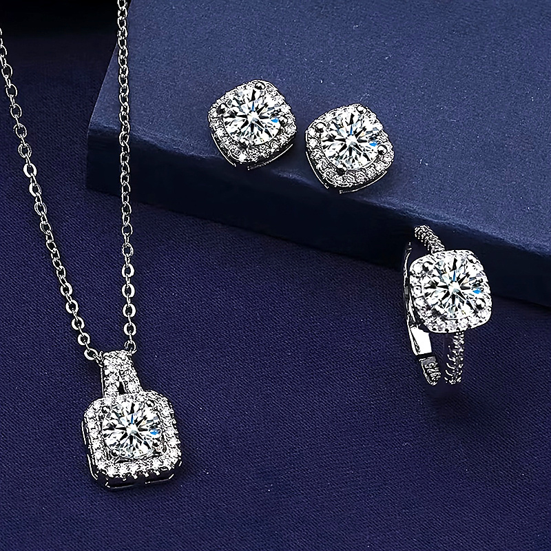 Elegant 4pcs Commemorative Shining Earrings Pendant Necklace Ring Set